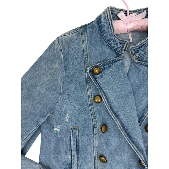 RARE Free People Military Denim Jacket L| Coastal Cowgirl Grunge Boho Streetwear - Picture 12 of 16